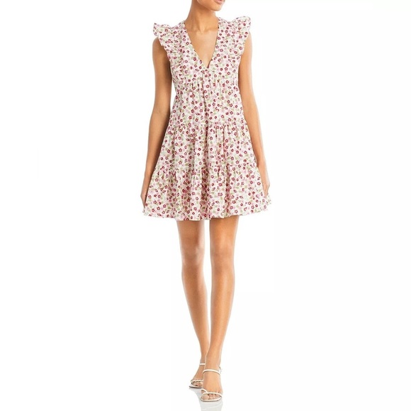 AQUA Floral V-Neck Tiered Mini Dress - Picture 2 of 11